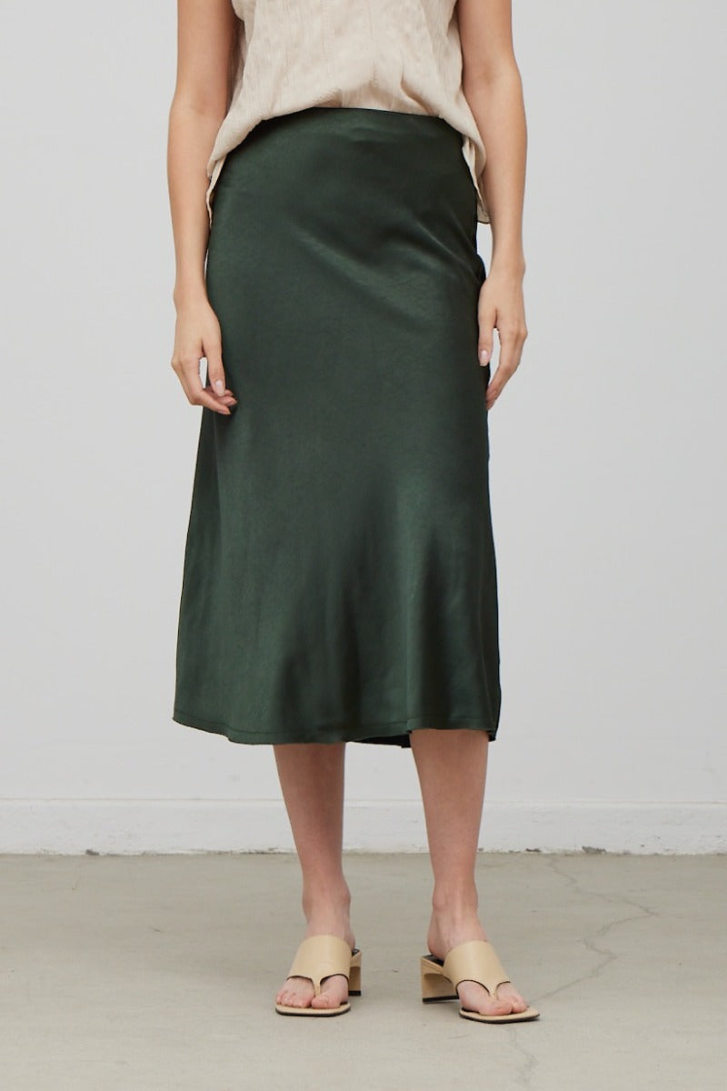 Dark Forest Satin Midi Skirt