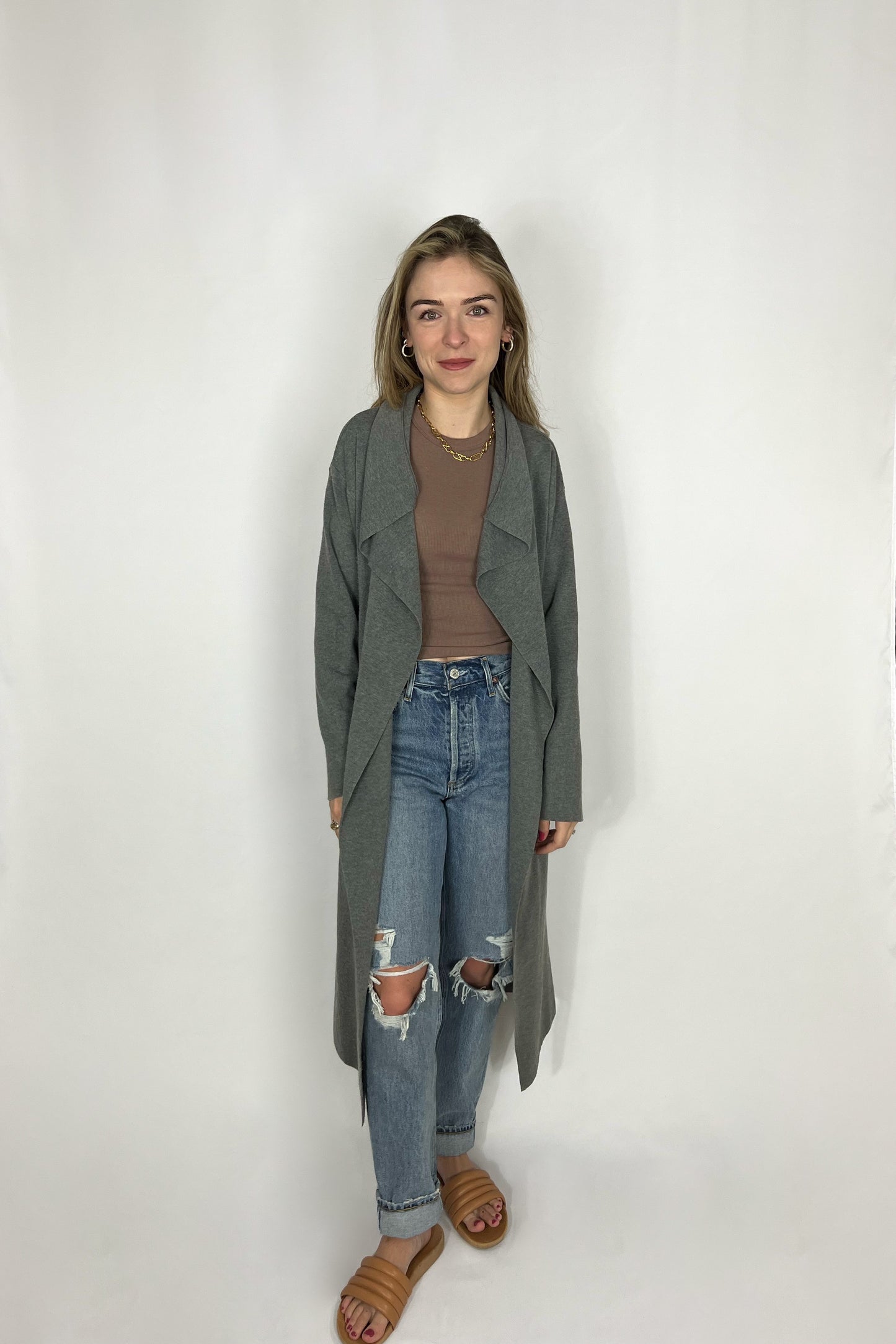 Charcoal Draped Rolled Collar Coat