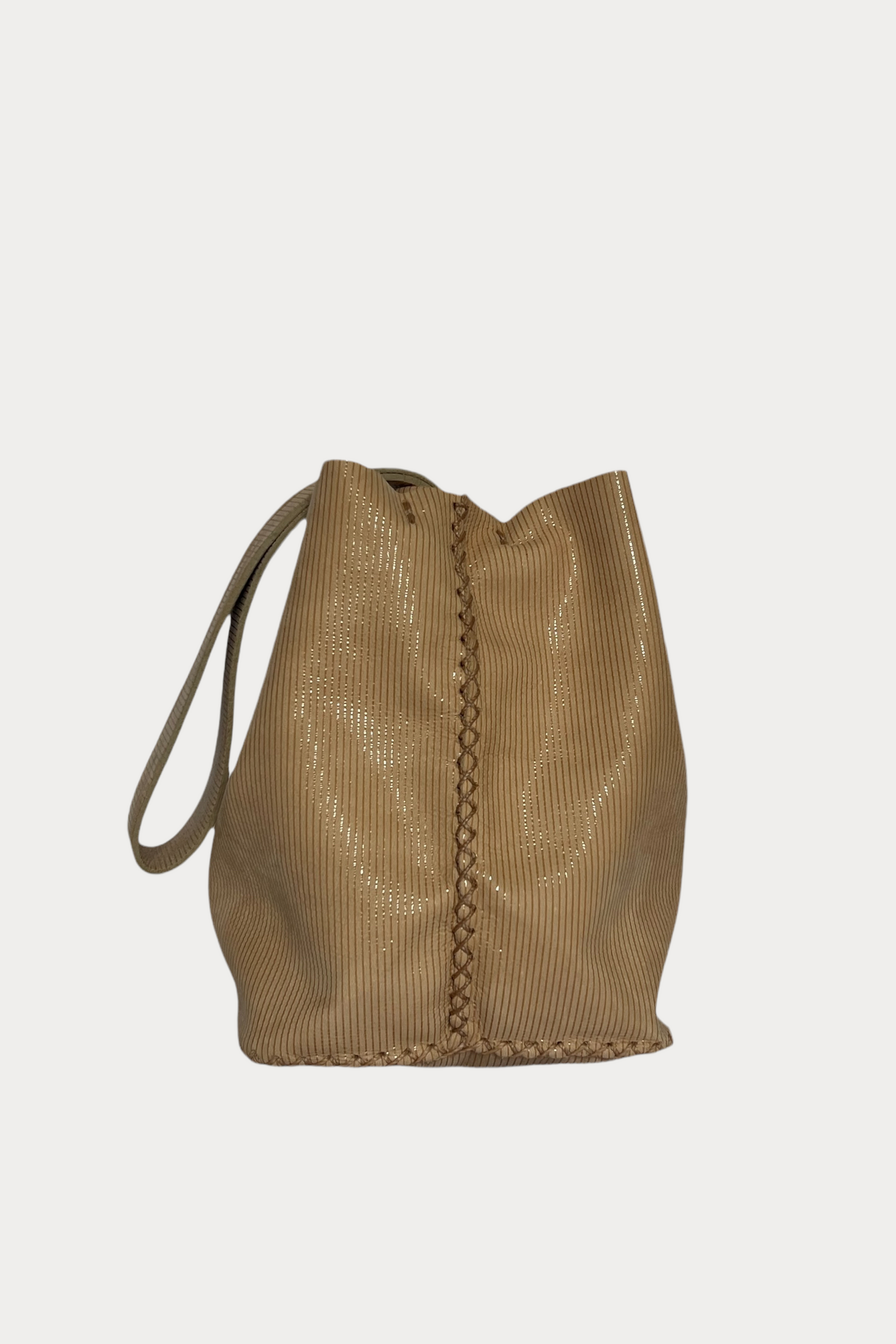 Volta Wristlet Bucket Bag - Light Nude Pinstripe