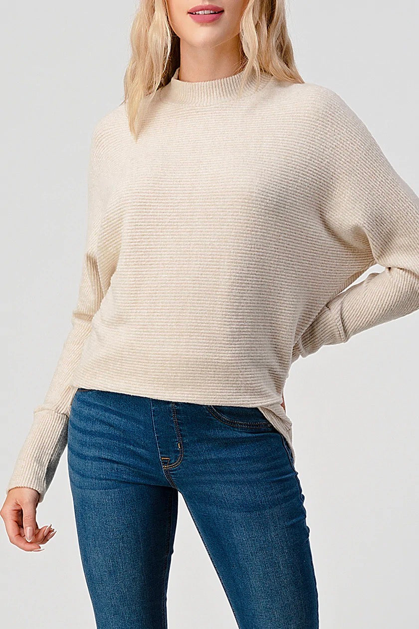 Brushed Rib Intermingled Oatmeal Top