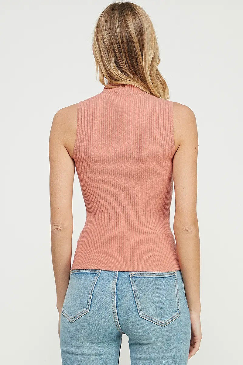 Desert Rose Low Mock Neck Soft Ribbed Fine Gauge