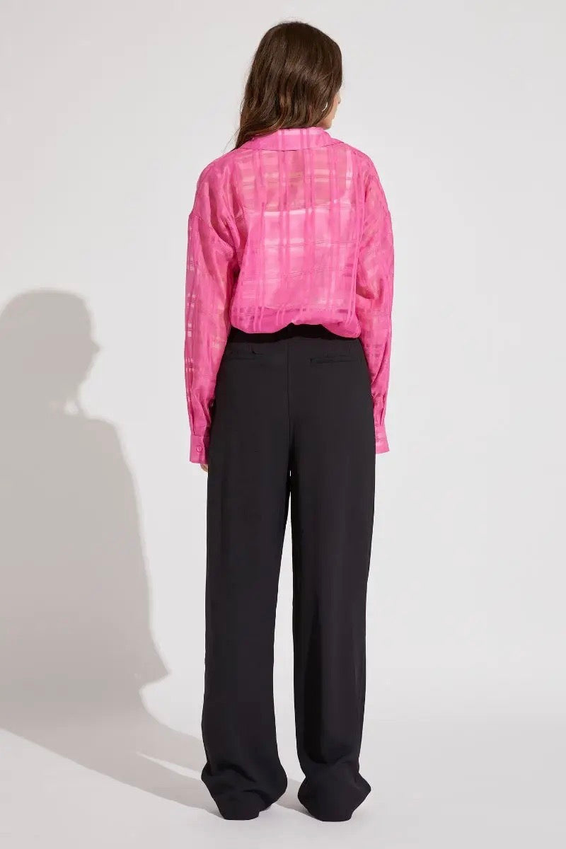 Sheer Plaid Collar Button Down Shirt