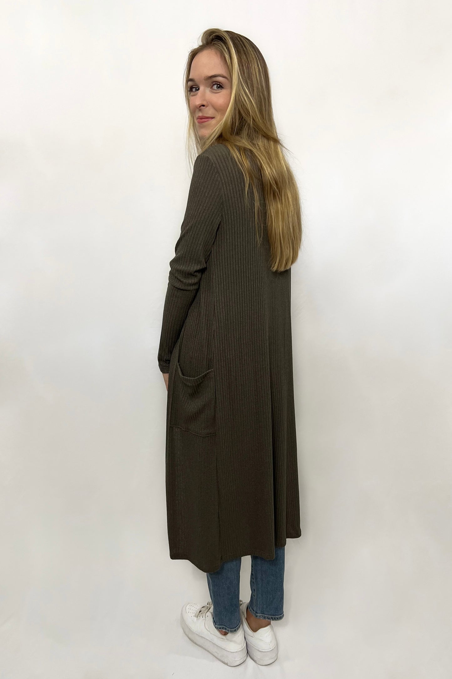 Brown Ribbed Intermingled Cardigan