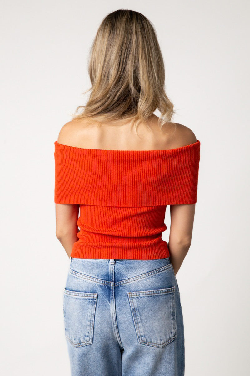 Orange Off-Shoulder Fitted Top