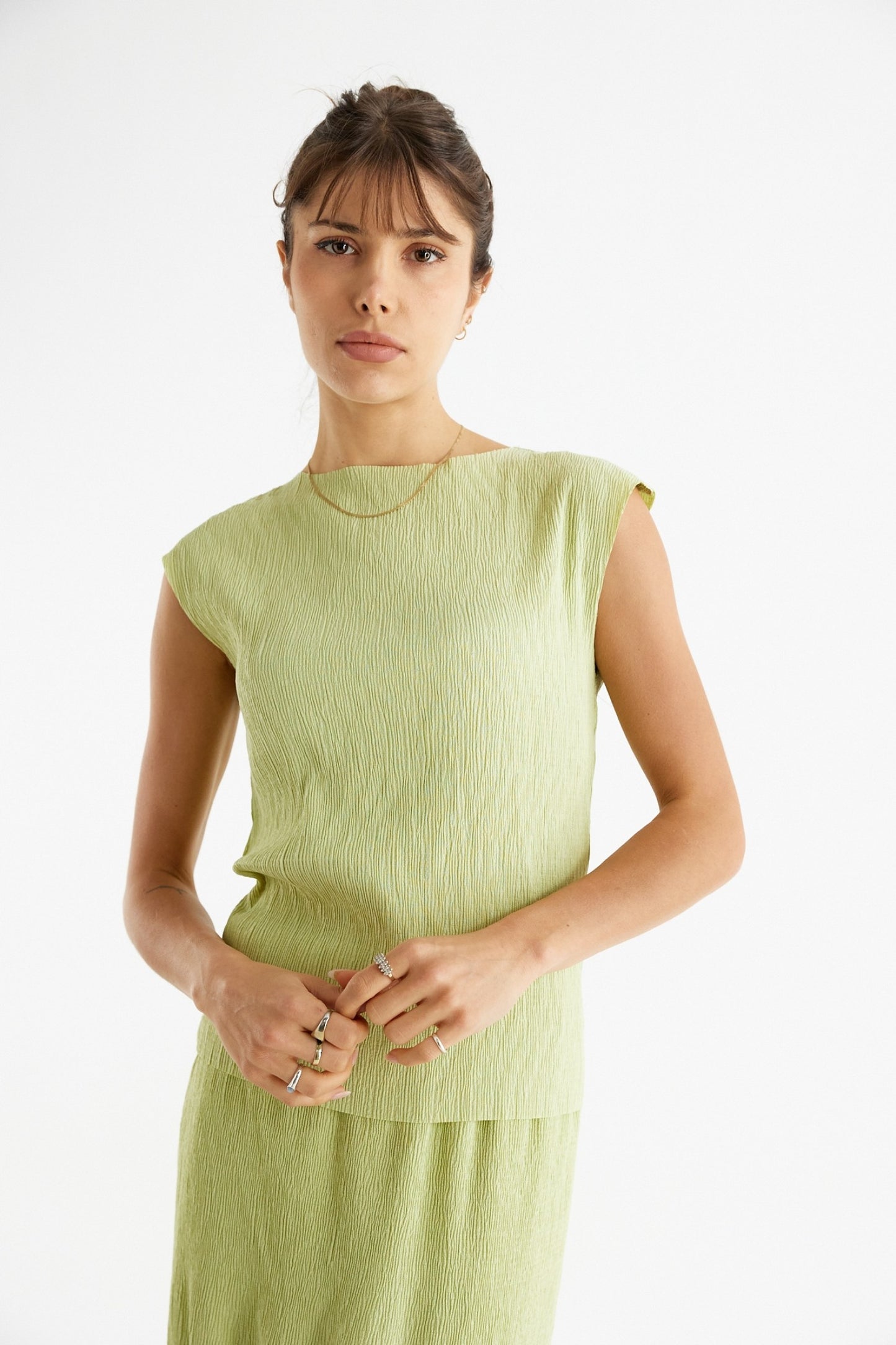 Lime Plisse Top